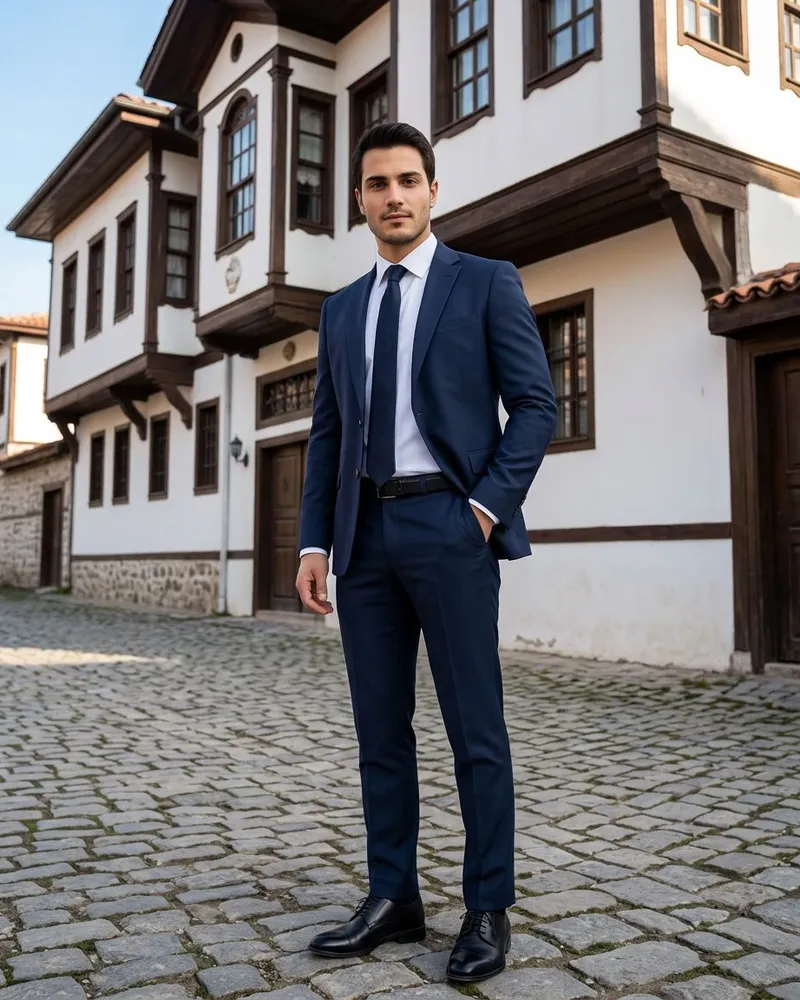 Navy Slim Fit Suit - Suits by Savas Textile