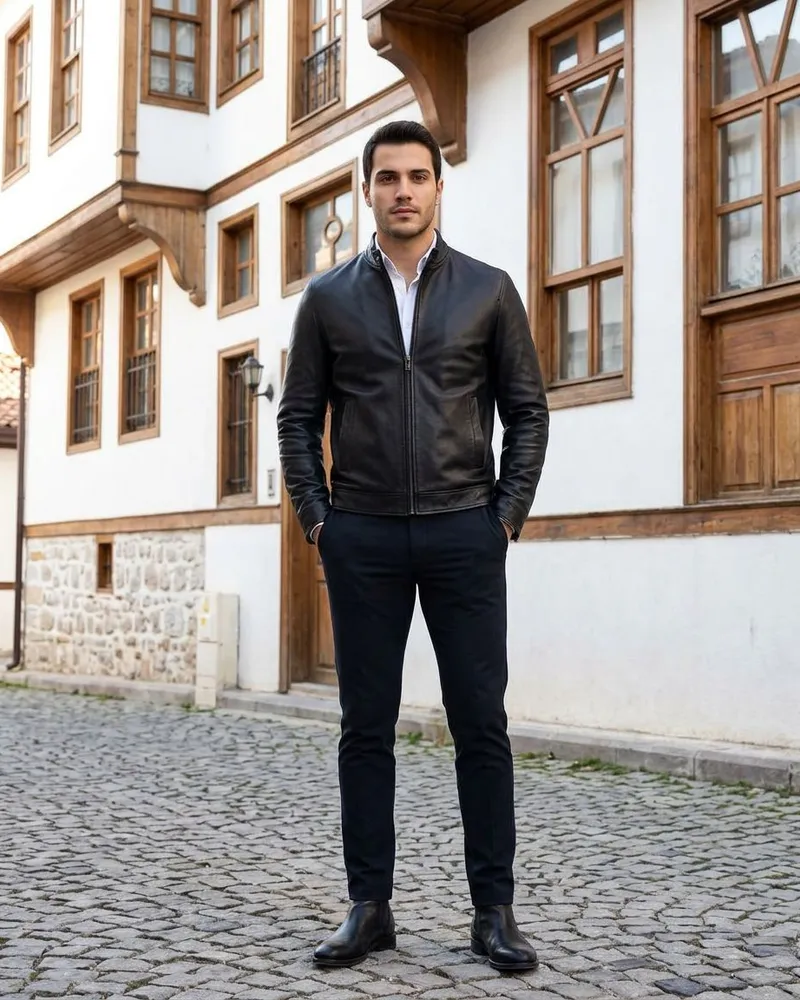 Black Genuine Leather Jacket - Leather Jackets by Savas Textile