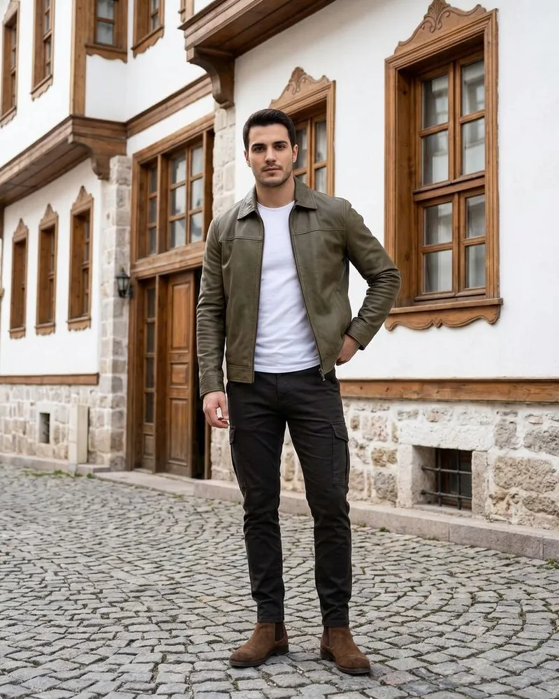 Khaki Green Genuine Leather Jacket - Leather Jackets by Savas Textile