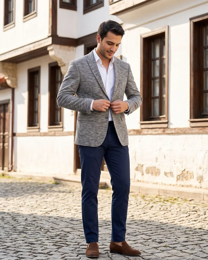 Grey and White Melange Blazer - Blazers by Savas Textile
