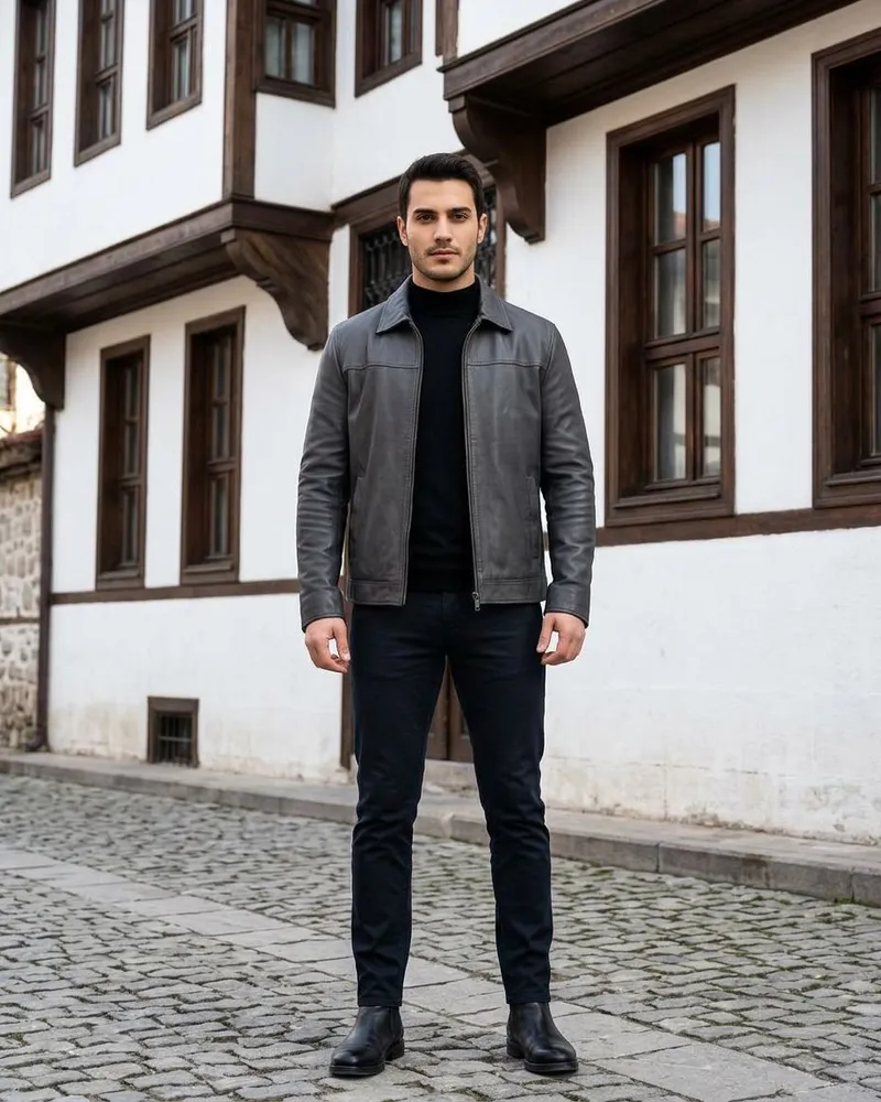 Charcoal Grey Genuine Leather Jacket - Leather Jackets by Savas Textile