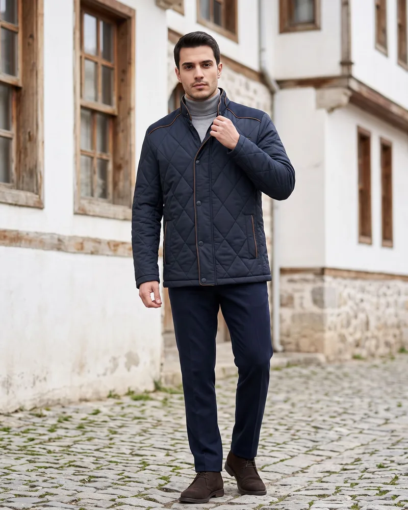 Navy Quilted Jacket - Outerwear by Savas Textile