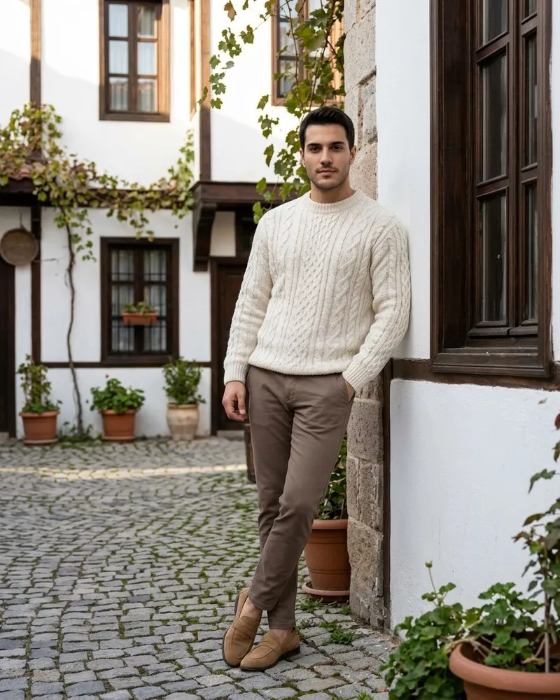 Cream Cable-Knit Sweater - Knitwear by Savas Textile