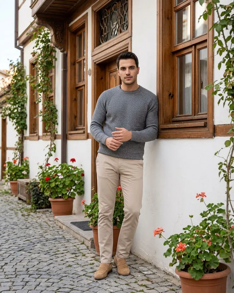 Beige Slim Chinos - Trousers by Savas Textile
