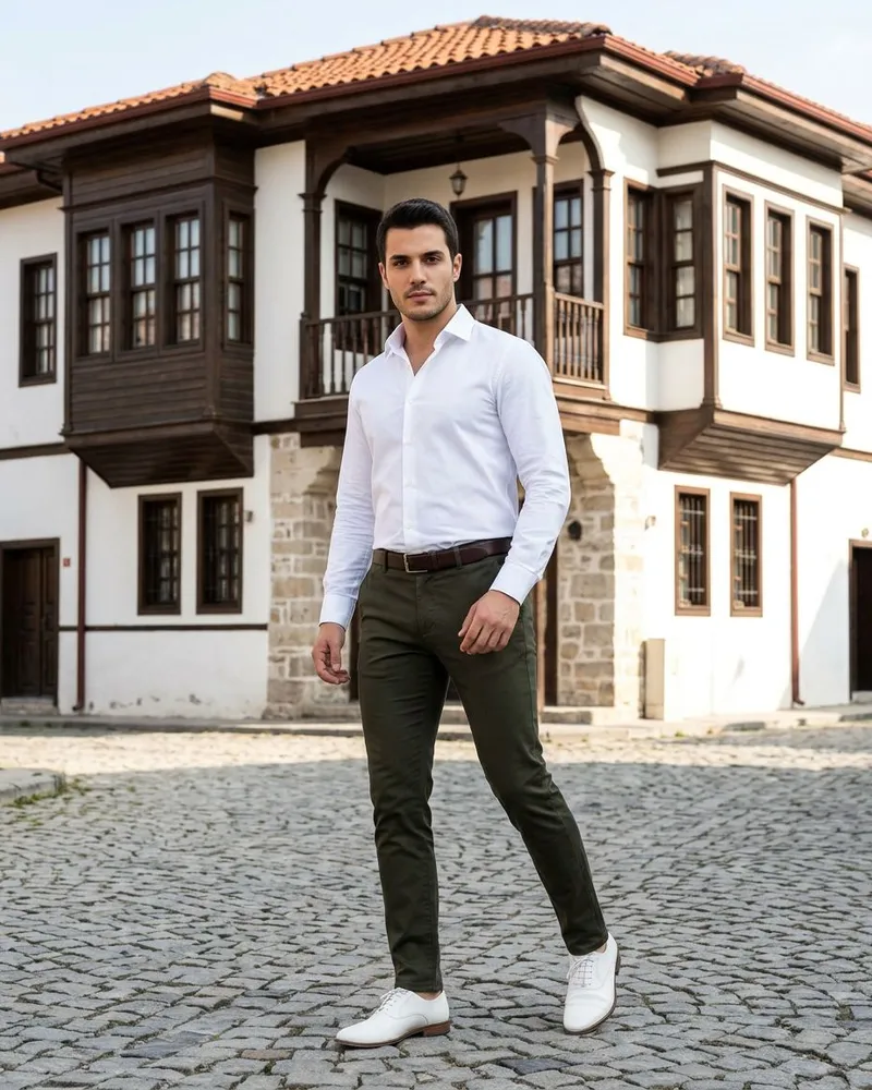 Dark Green Slim Trousers - Trousers by Savas Textile