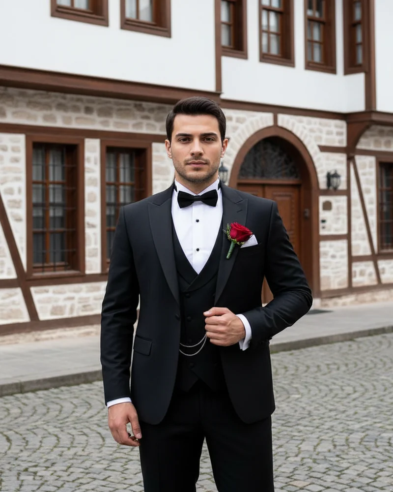 Black Wedding Suit - Bow Tie - Wedding Suits by Savas Textile